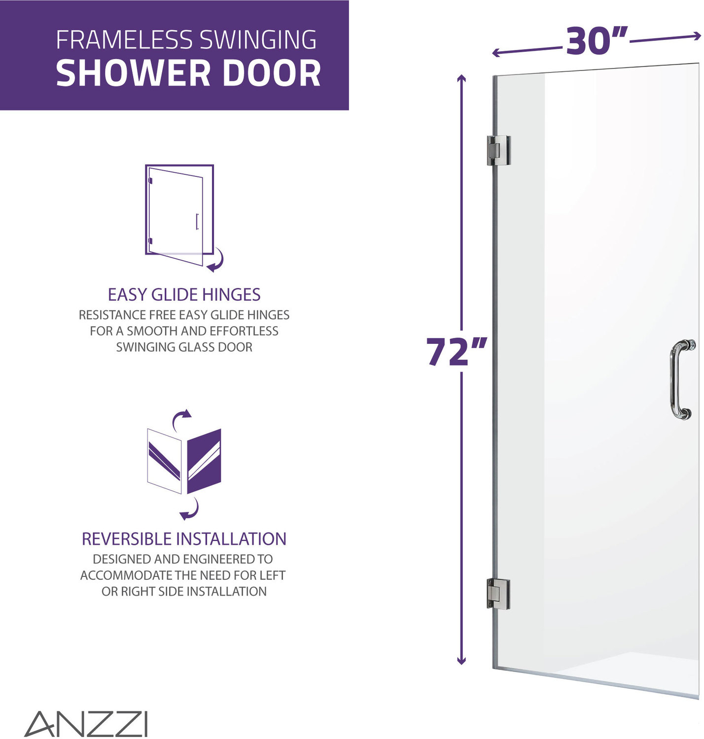 chrome glass shower door handles Anzzi SHOWER - Shower Doors - Hinged Nickel