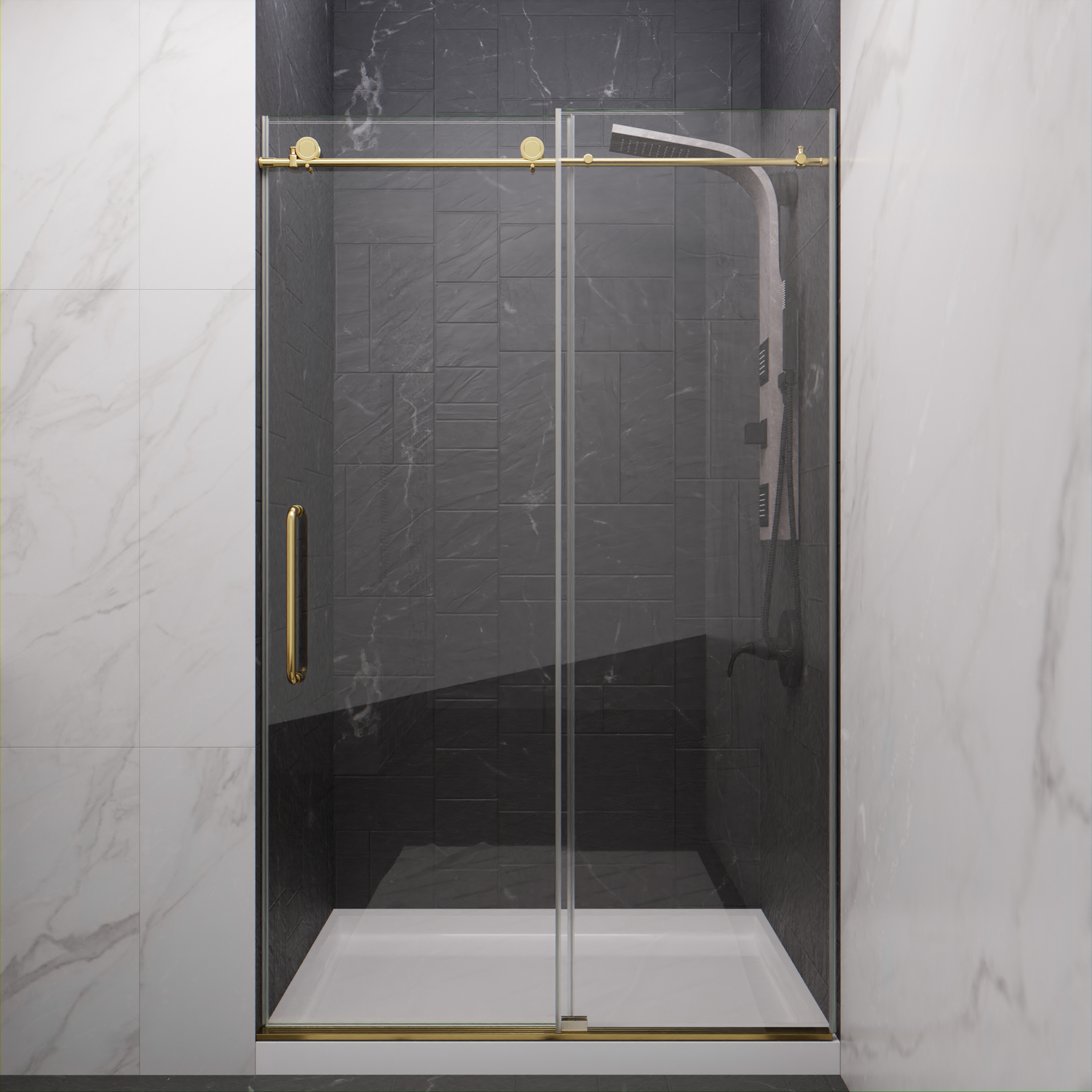 frameless folding shower screen Anzzi SHOWER - Shower Doors - Sliding Gold