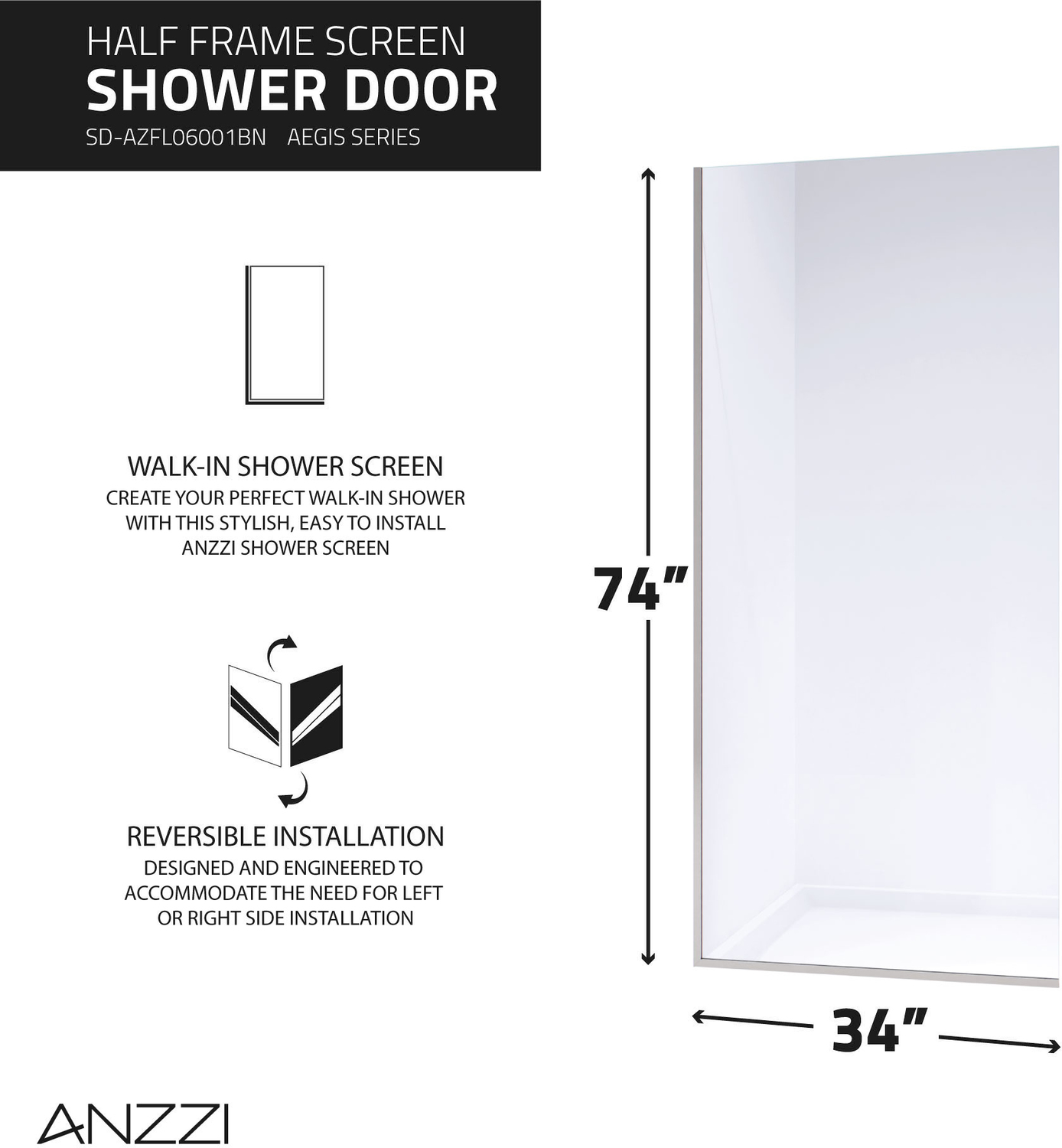 glass shower door partition Anzzi SHOWER - Shower Doors - Fixed Nickel
