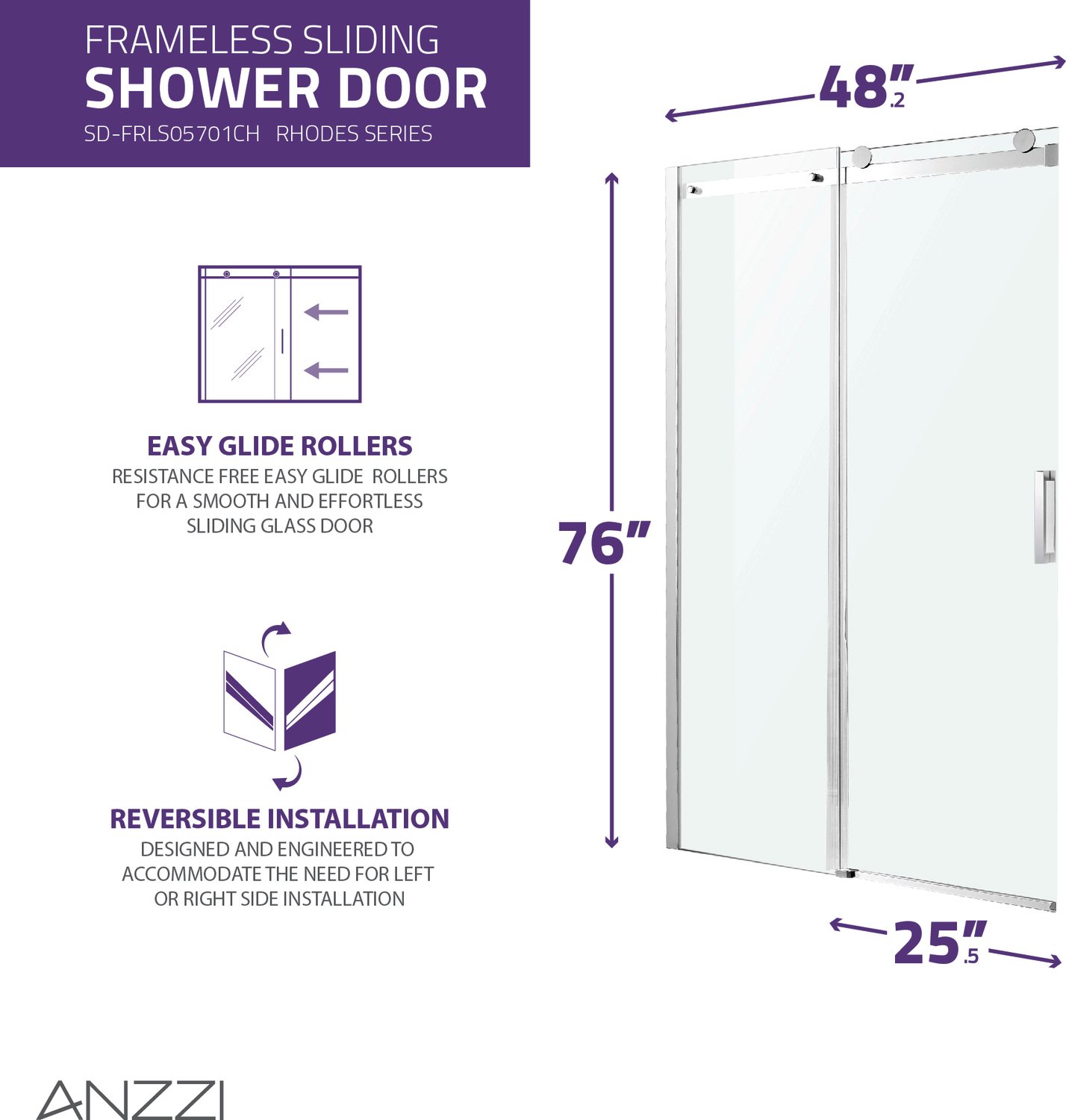 sliding door shower glass Anzzi SHOWER - Shower Doors - Sliding Chrome
