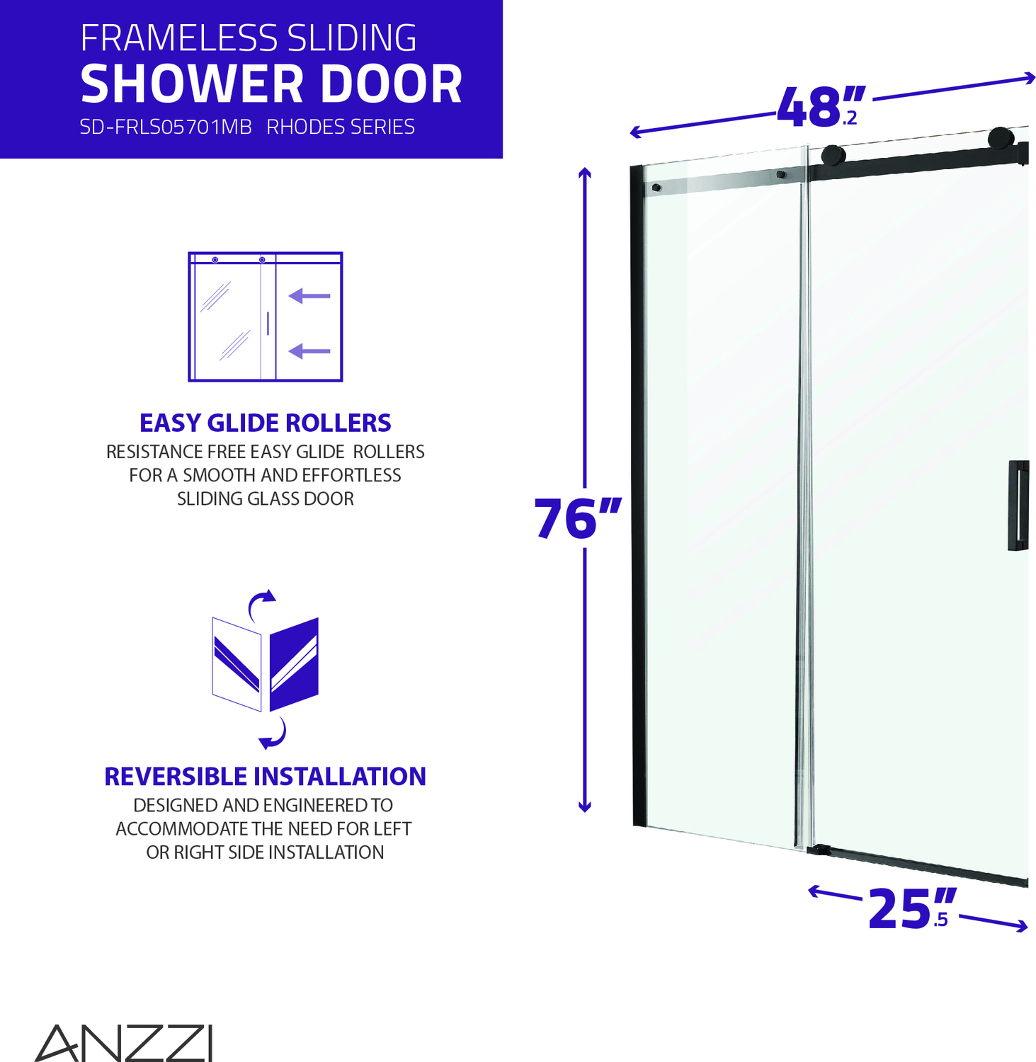 semi framed shower screen Anzzi SHOWER - Shower Doors - Sliding Black
