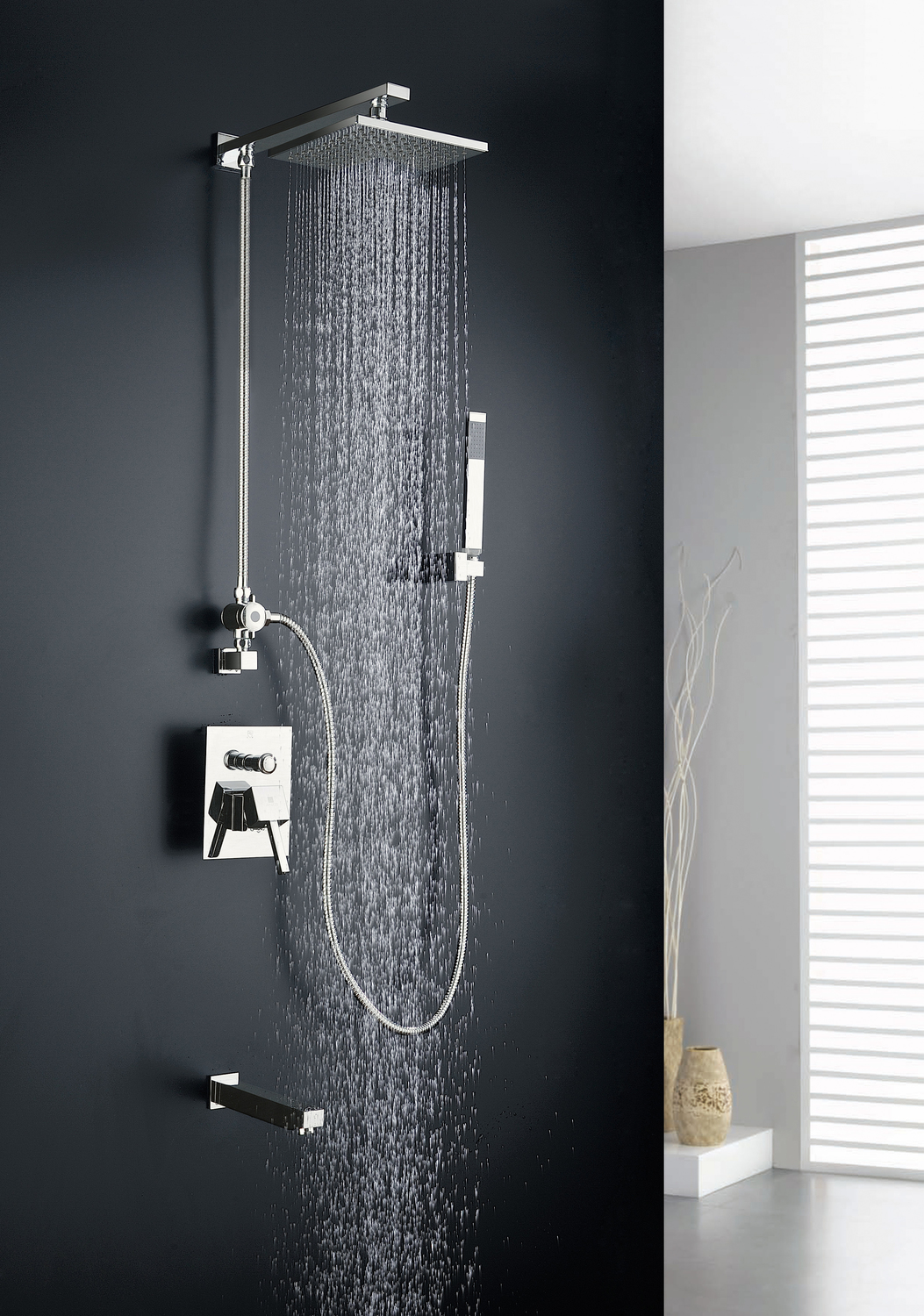 rain shower with handheld and tub spout Anzzi SHOWER - Shower Faucets Nickel