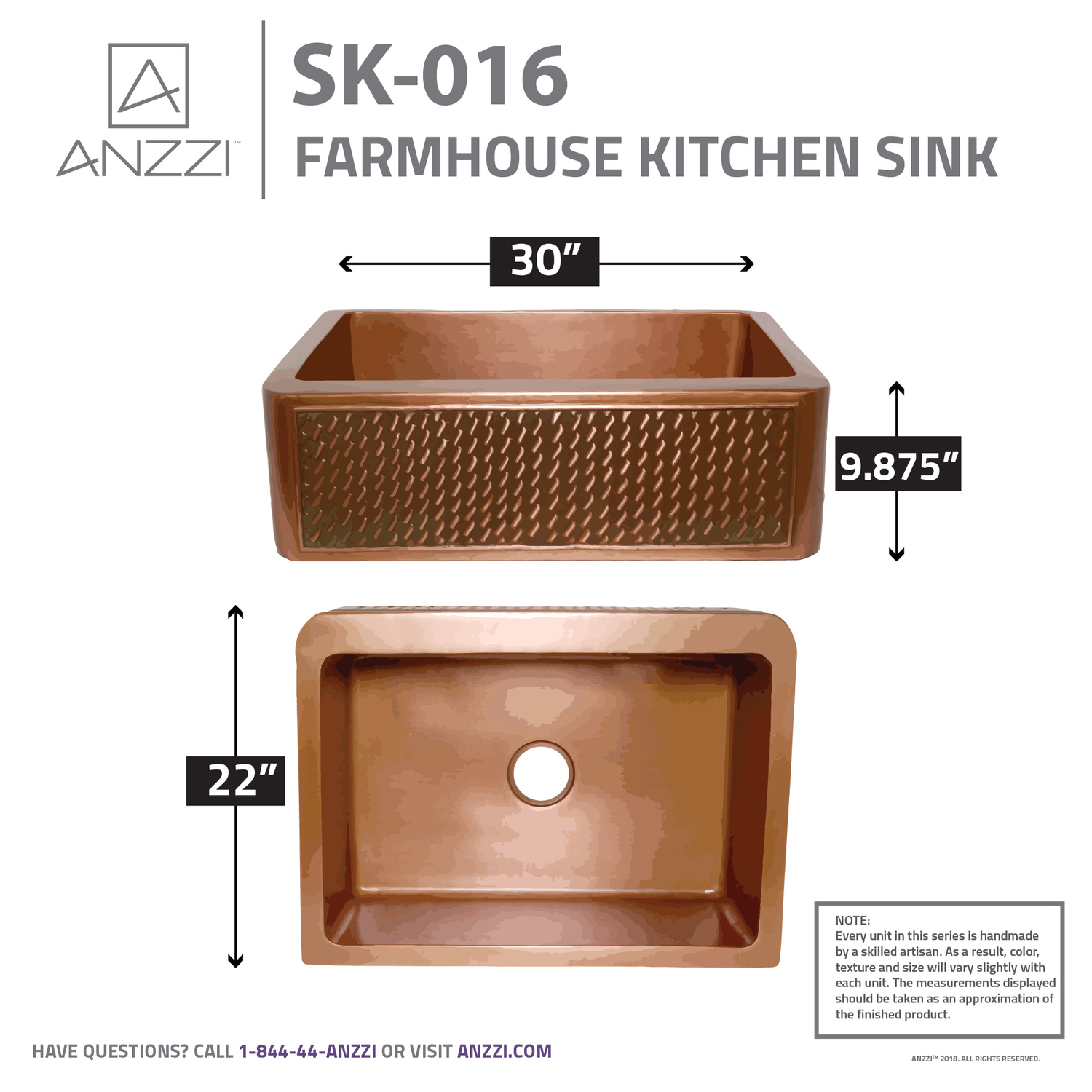 sink basin with drain Anzzi KITCHEN - Kitchen Sinks - Farmhouse - Copper Copper