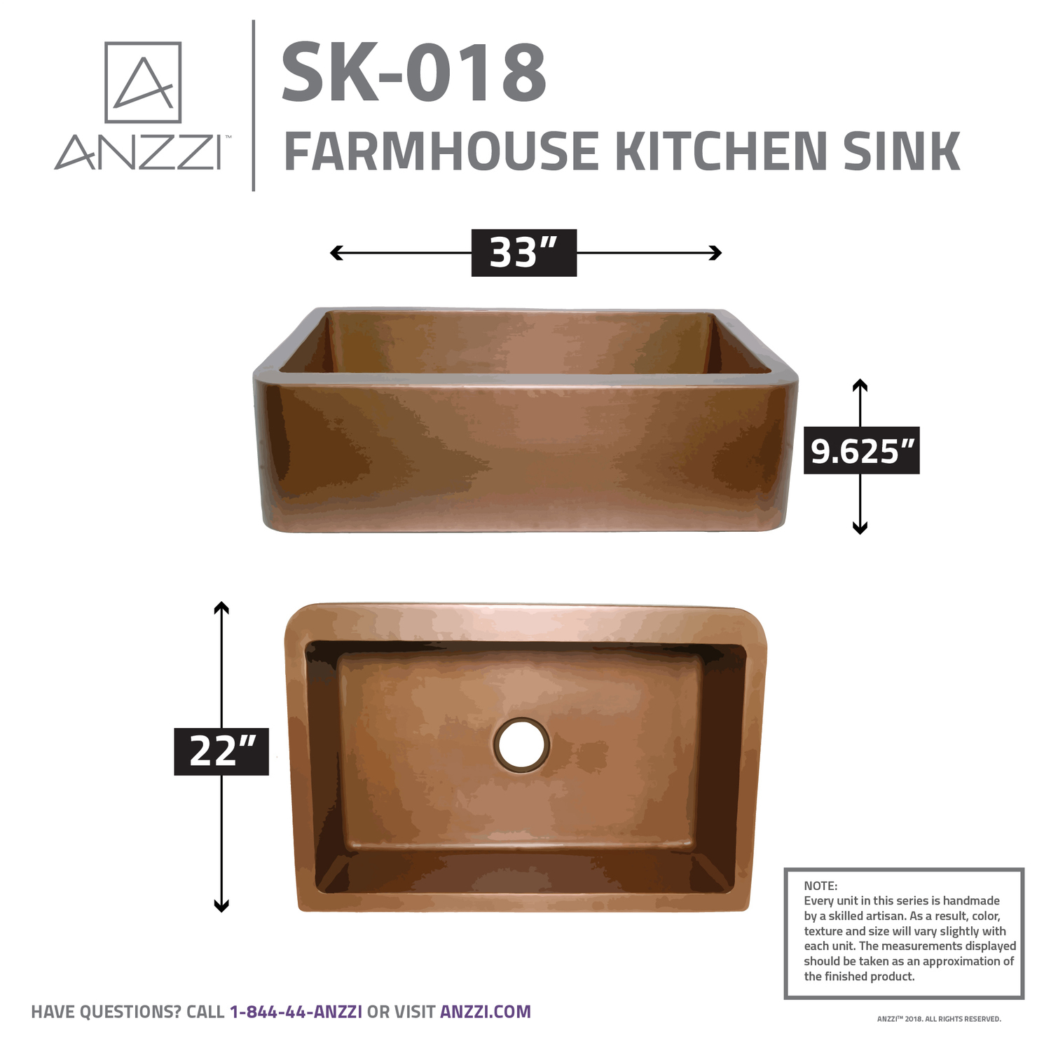 36 x 24 farmhouse sink Anzzi KITCHEN - Kitchen Sinks - Farmhouse - Copper Copper