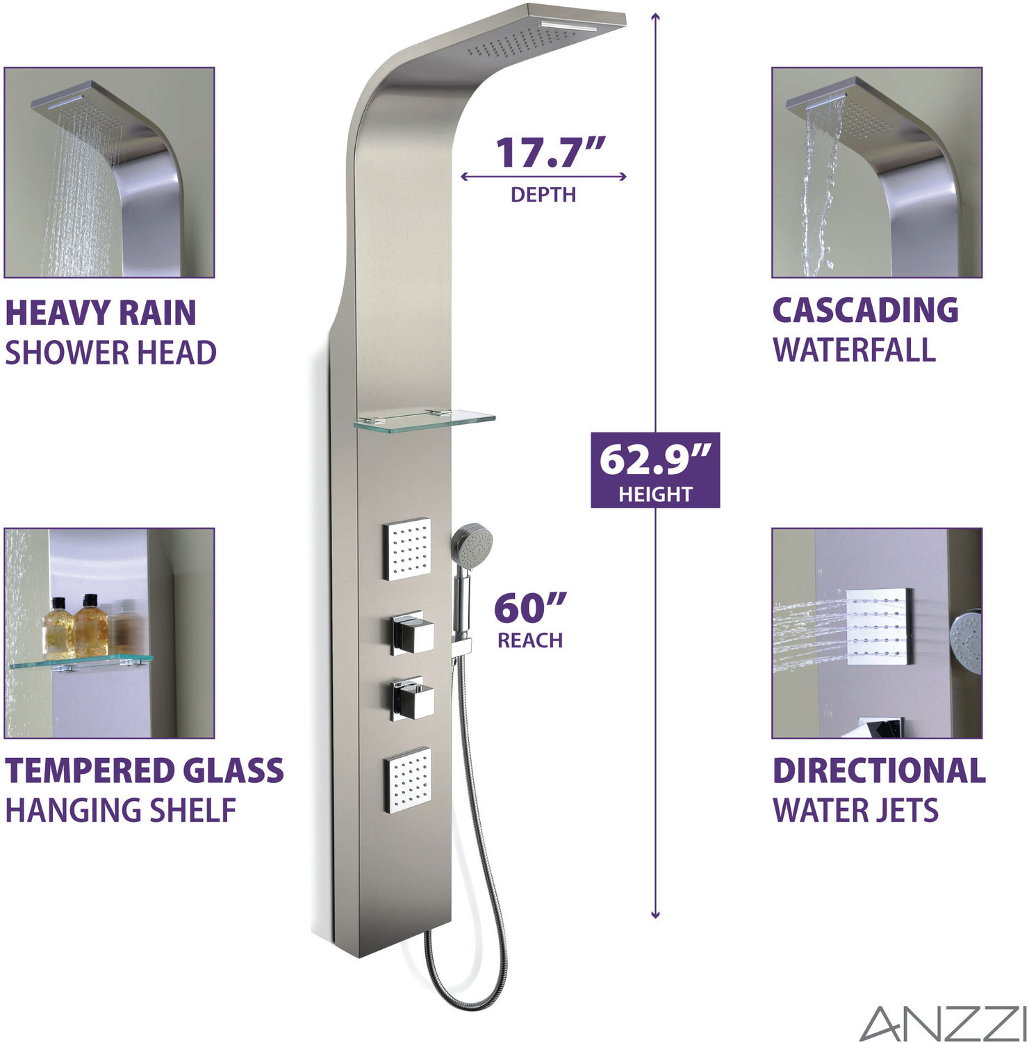 shower tower system Anzzi SHOWER - Shower Panels Stainless Steel