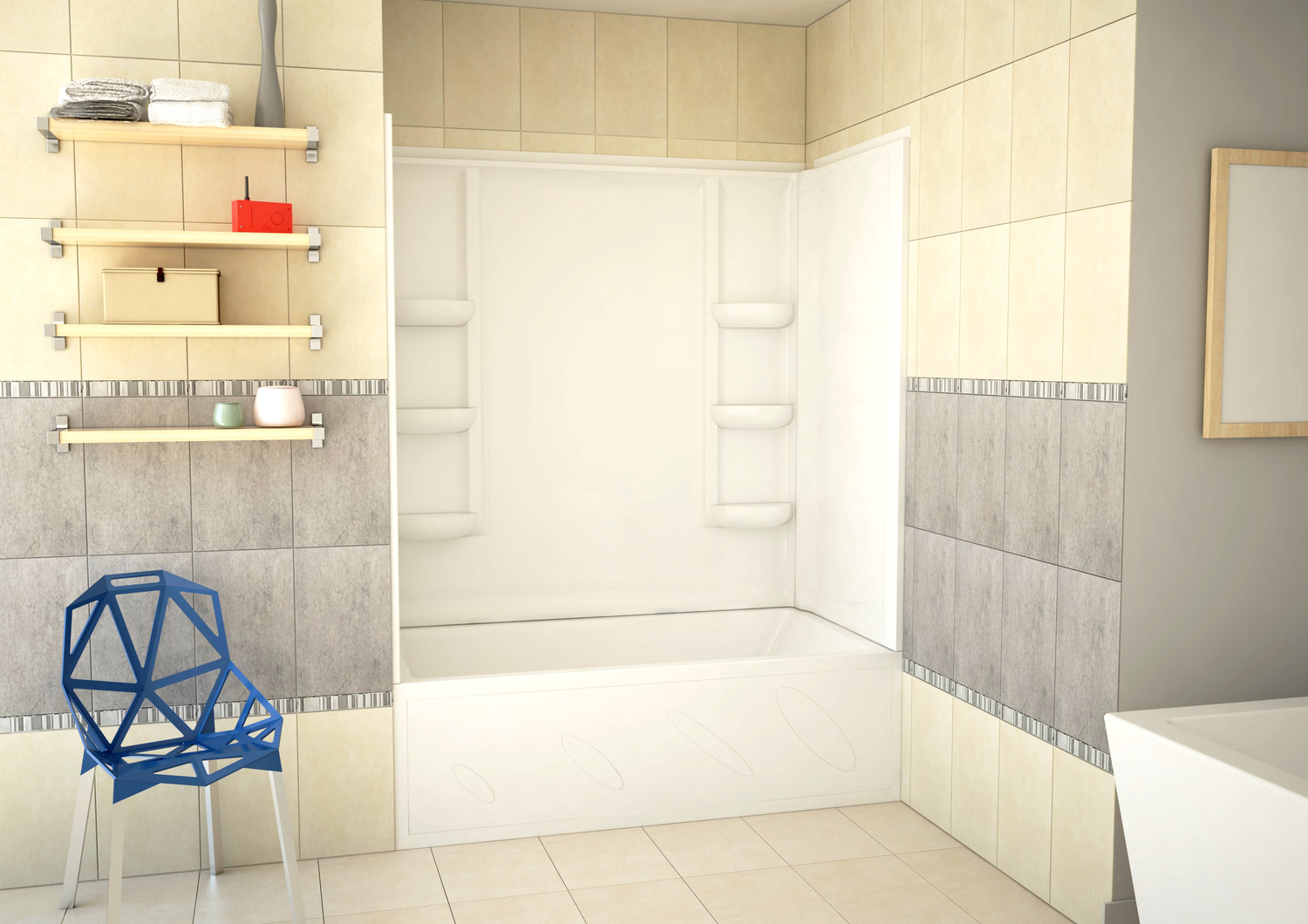 bathroom floor plans with walk in shower and tub Anzzi SHOWER - Shower Walls - Alcove White