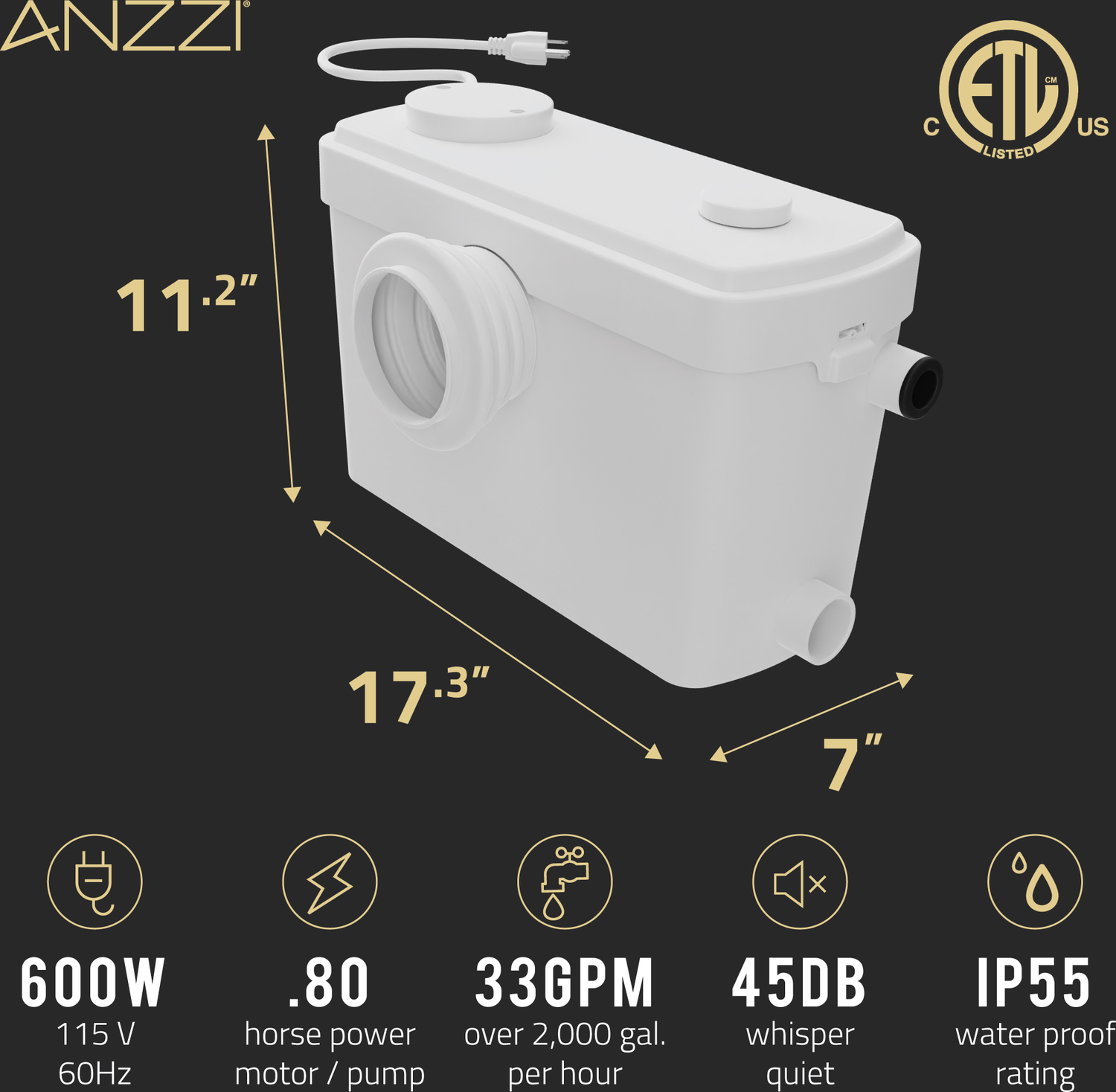 washroom part Anzzi BATHROOM - Toilets - Macerator Pump White