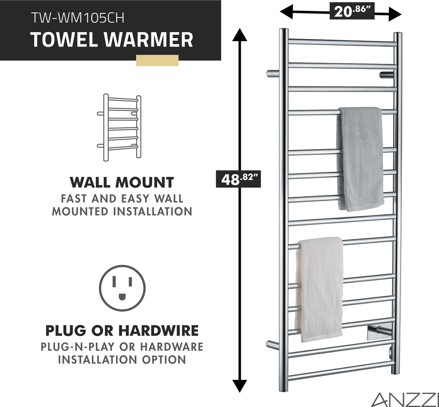 counter towel bar Anzzi BATHROOM - Towel Warmers - Wall Mounted Nickel
