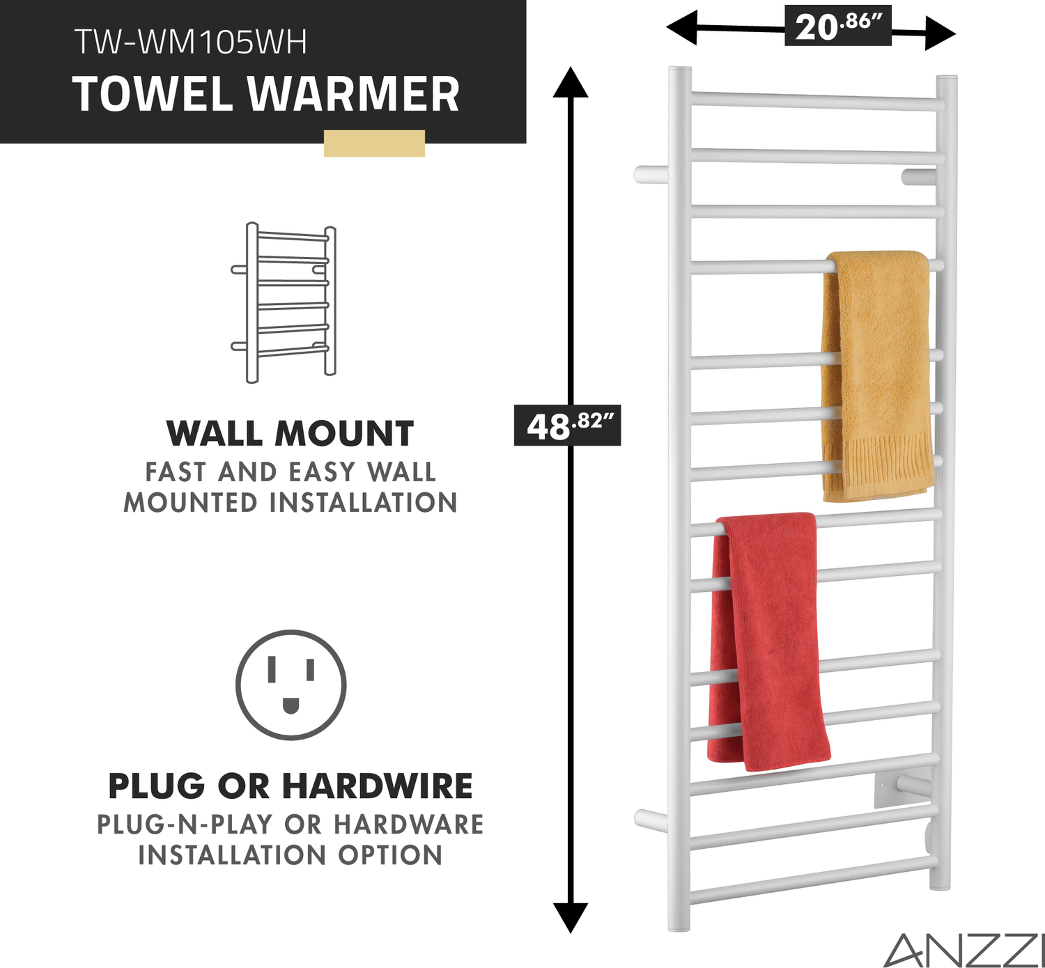 hot towel rail Anzzi BATHROOM - Towel Warmers - Wall Mounted White