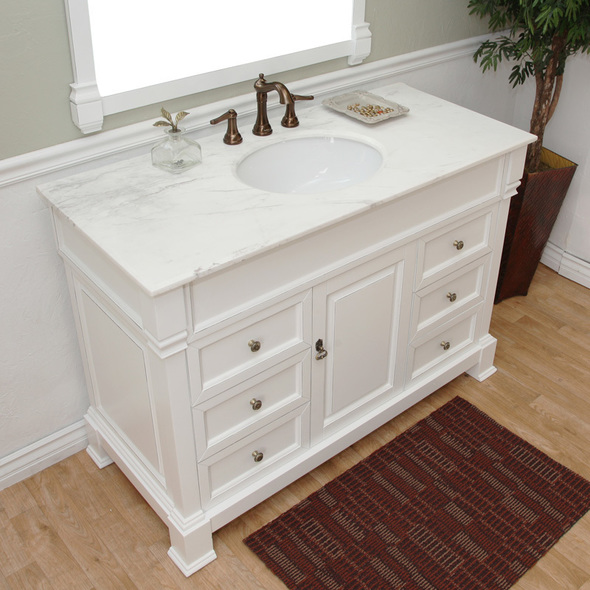 double sink vanity with storage tower Bellaterra White Marble