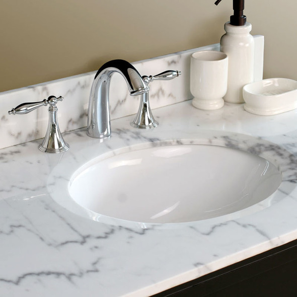 white double vanity with black hardware Bellaterra White Marble