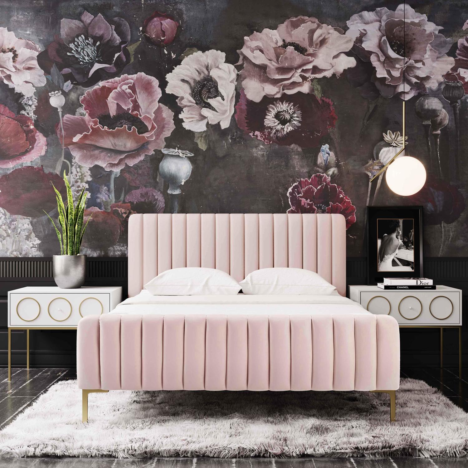 queen velvet upholstered bed Contemporary Design Furniture Beds Beds Blush