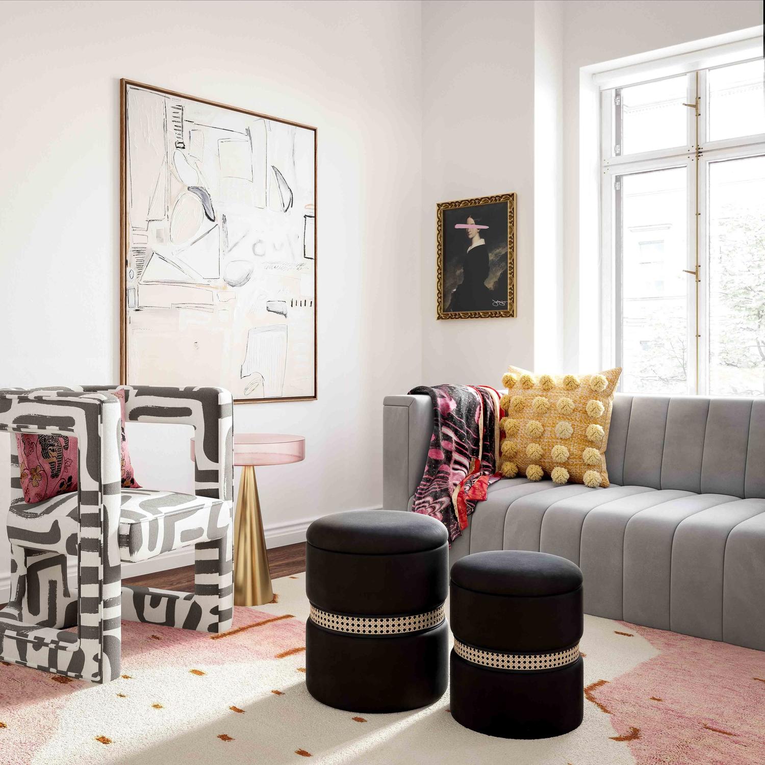 light grey accent chair Contemporary Design Furniture Ottomans Black