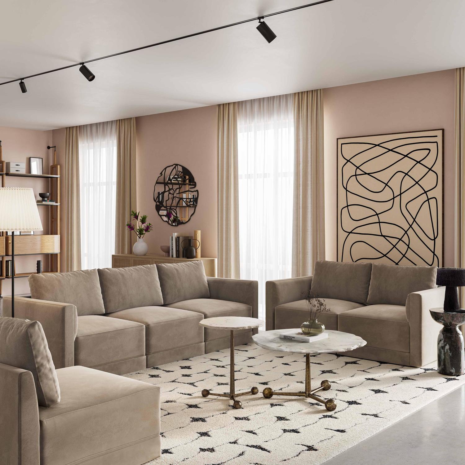pink accent chairs for living room Tov Furniture Sectionals Taupe