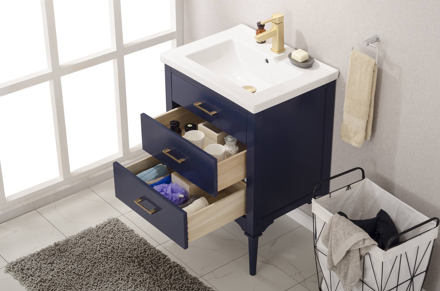 large vanity unit with basin Design Element Bathroom Vanity Blue Transitional