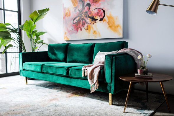 sectional sofa gray fabric Edloe Finch 3 Seater Sofa Sofas and Loveseat Fabric color: Emerald green velvet Contemporary