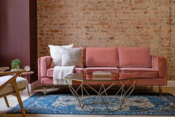  Edloe Finch 3 Seater Sofa Sofas and Loveseat Fabric color: Blush pink velvet Contemporary