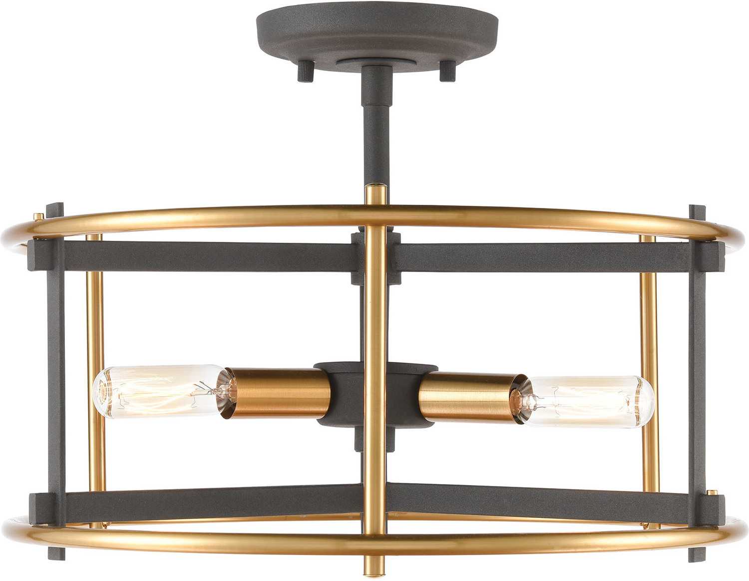 4 bulb flush mount light fixture ELK Lighting Semi Flush Mount Charcoal, Brushed Brass Transitional