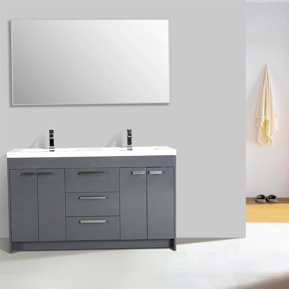 double vanity with tower Eviva Bathroom Vanities Grey
