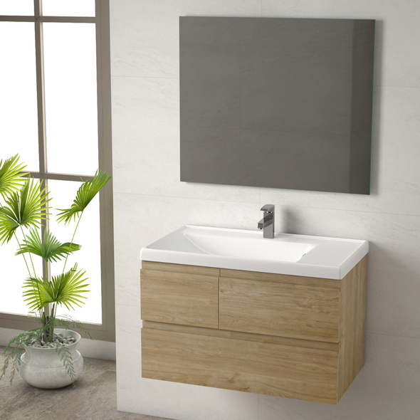 double sink vanity with tower Eviva Natural Oak