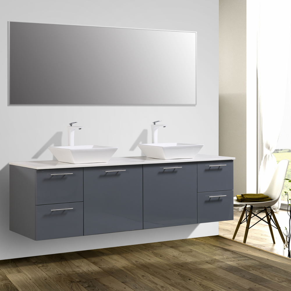 oak double vanity bathroom eviva Bathroom Vanities Grey