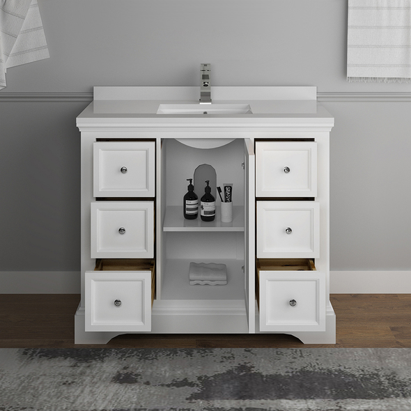double sink vanity with storage tower Fresca Matte White