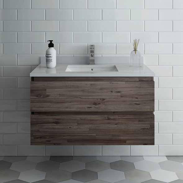 corner vanity units for small bathrooms Fresca Acacia Wood