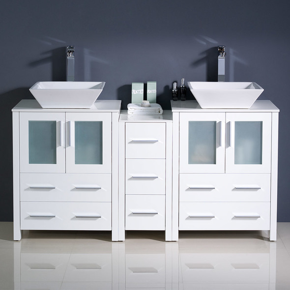 white double vanity with black hardware Fresca White Modern