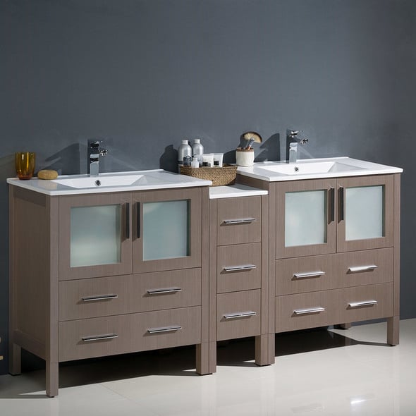 wooden vanity unit with basin Fresca Gray Oak Modern
