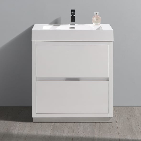 long vanity with one sink Fresca Glossy White