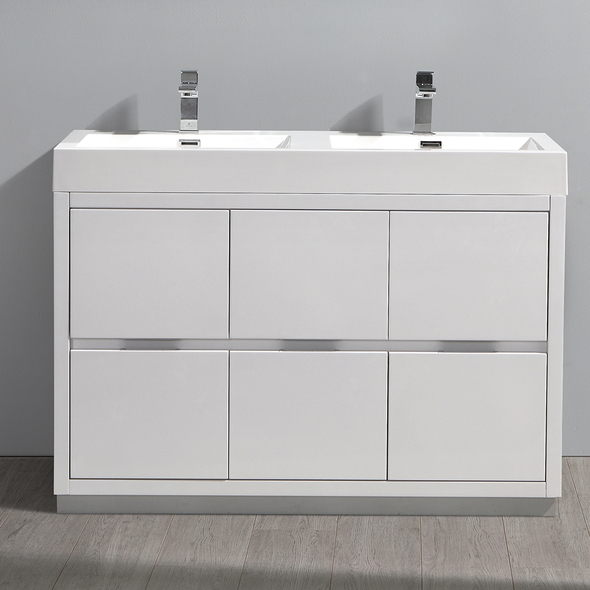 60 inch double vanity with top Fresca Glossy White