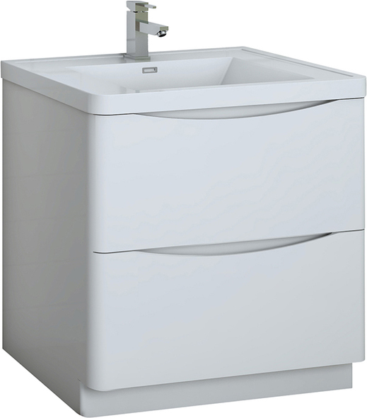 white vanity with wood top Fresca Glossy White