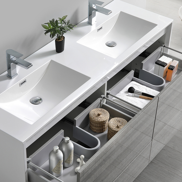 60 inch bathroom cabinet single sink Fresca Glossy Ash Gray