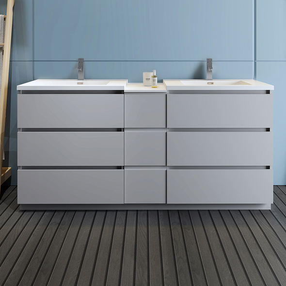 double sink vanity with tower Fresca Gray