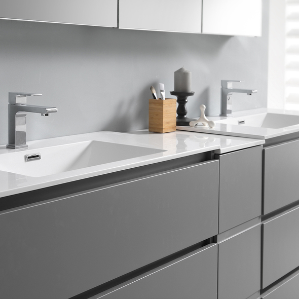 double sink vanity with tower Fresca Gray
