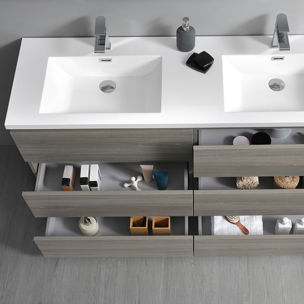 double bathroom vanity with storage tower Fresca Gray Wood