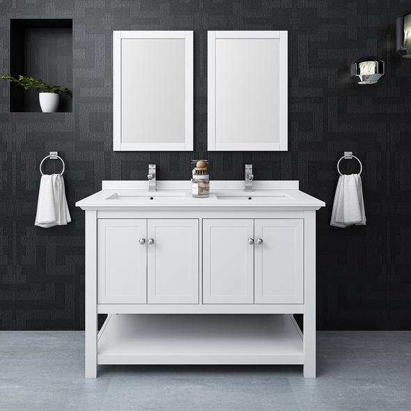 bathroom vanity unit with sink and toilet Fresca White