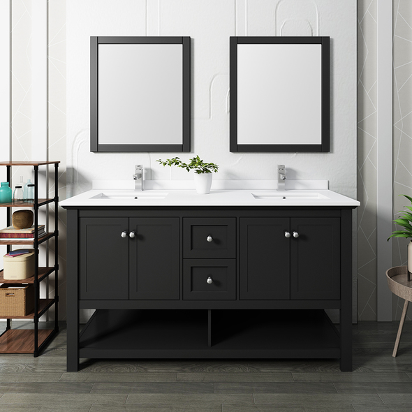 white wooden bathroom cabinet Fresca Black