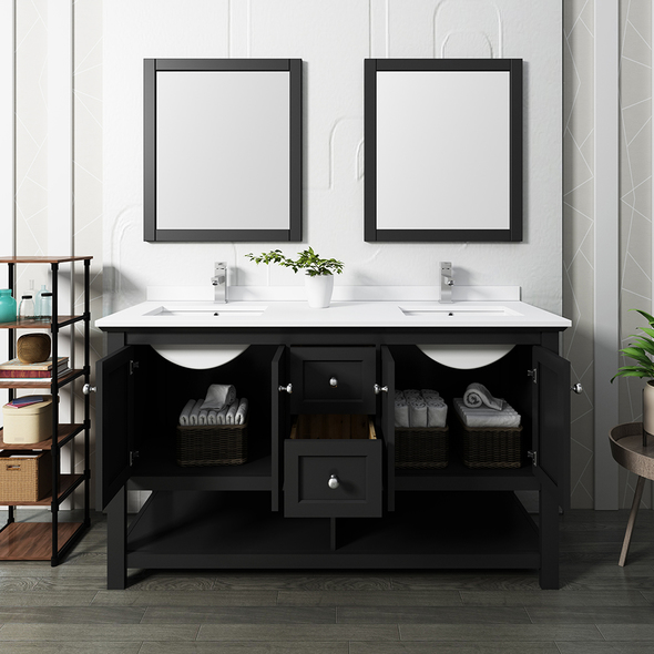 white wooden bathroom cabinet Fresca Black
