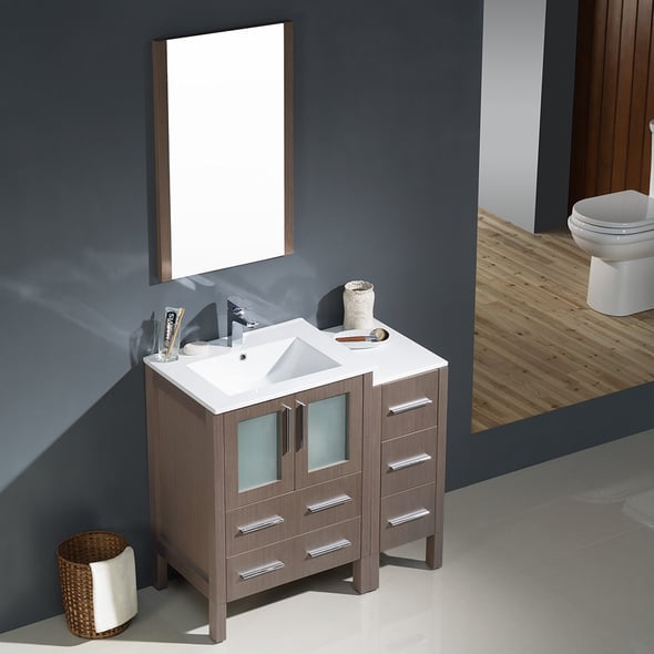 rustic sink vanity Fresca Gray Oak Modern