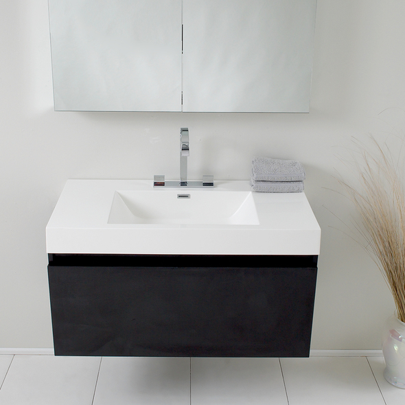 40 inch bathroom vanity with top Fresca Black Modern