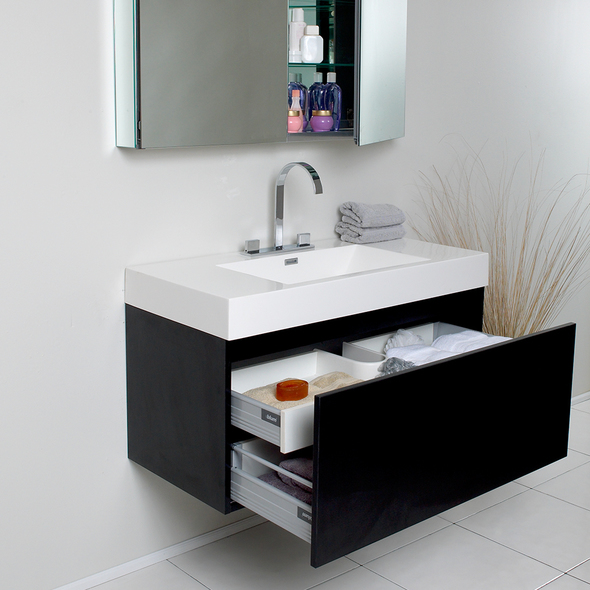40 inch bathroom vanity with top Fresca Black Modern