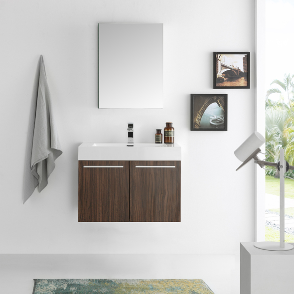 double sink vanity with storage tower Fresca Walnut Modern