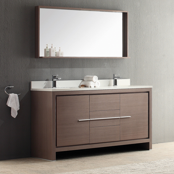 60 inch double sink vanity with top Fresca Gray Oak Modern