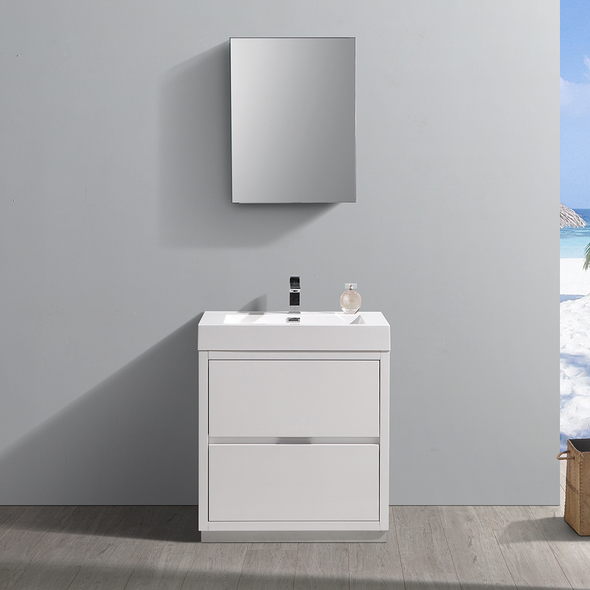 vanity in washroom Fresca Glossy White