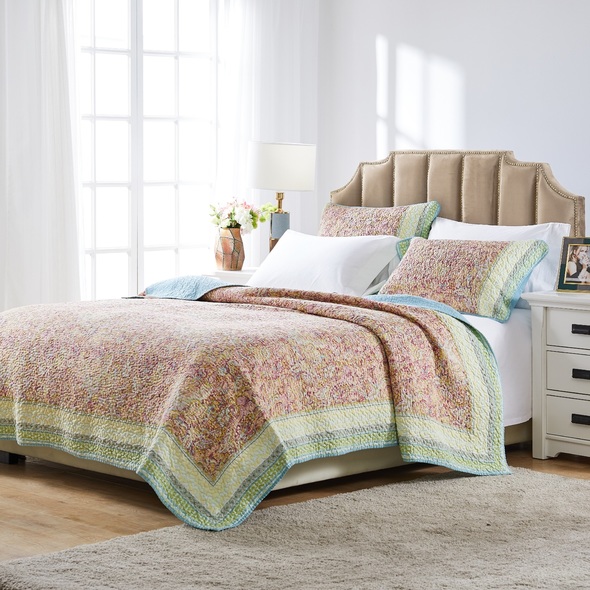 embroidered queen comforter set Greenland Home Fashions Quilt Set Pastel