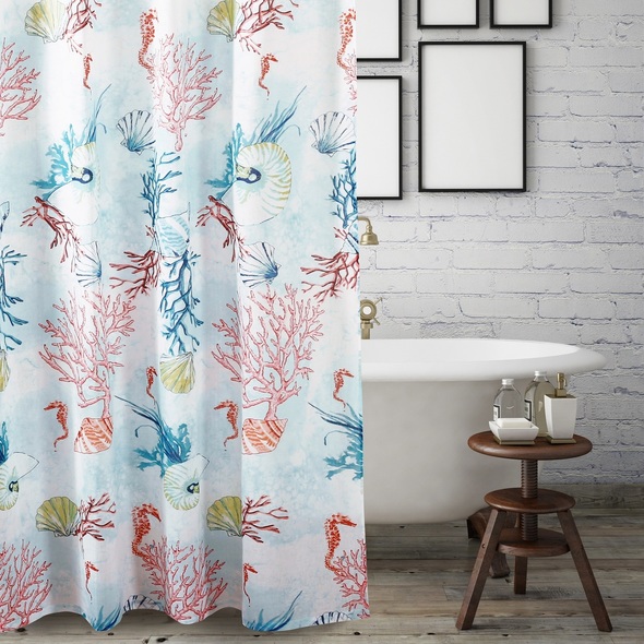 white shower curtain with design Greenland Home Fashions Bath Multi