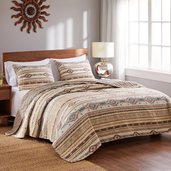 gray quilted bedspread Greenland Home Fashions Quilt Set Tan