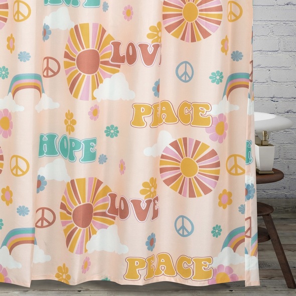 linen look shower curtain Greenland Home Fashions Bath Peach