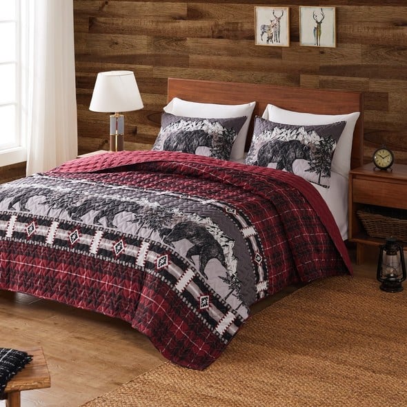 reversible full comforter set Greenland Home Fashions Quilt Set Quilts-Bedspreads and Coverlets Red